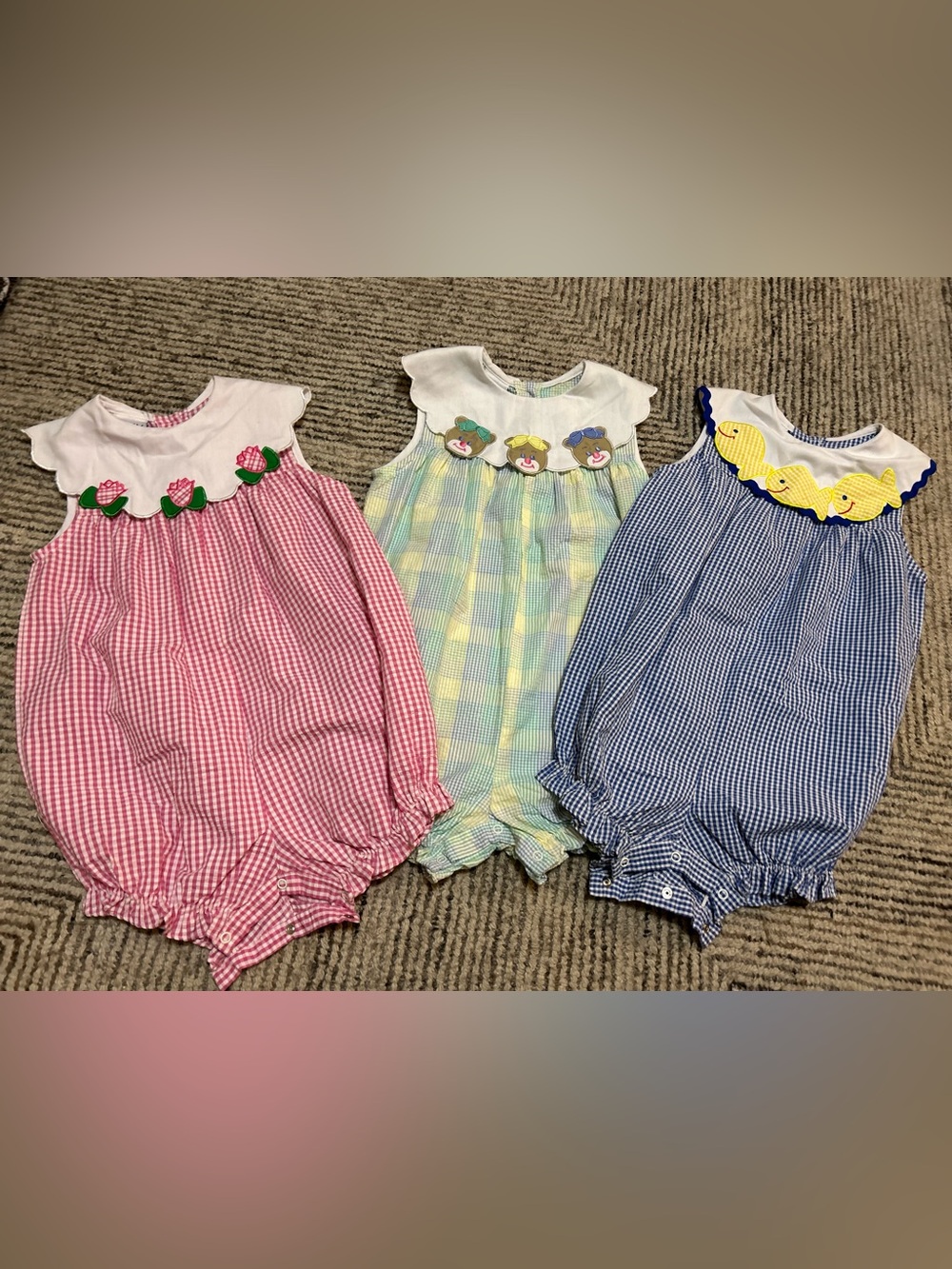 Samara 4T Girls Pink Gingham Smocked Bubble Romper Lot of 3 Vintage